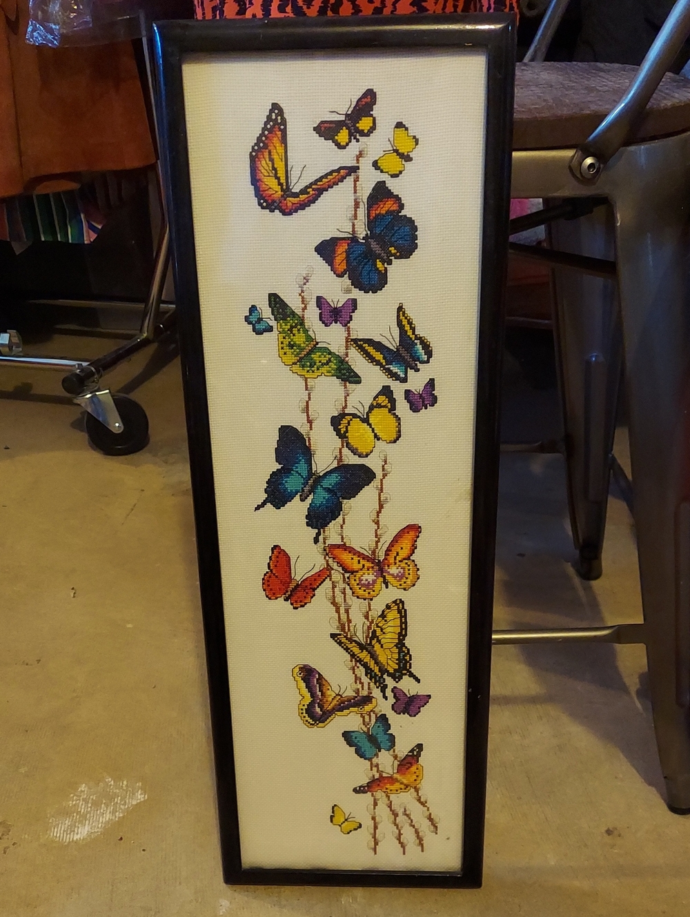 Framed Butterfly Cross-Stitch Wall Art - Multicolor